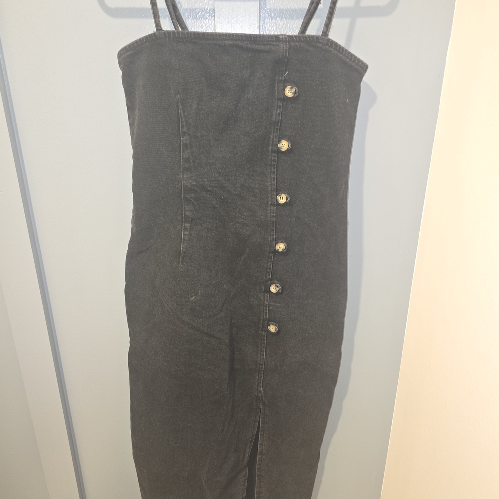 Black Button-Down Denim Dress